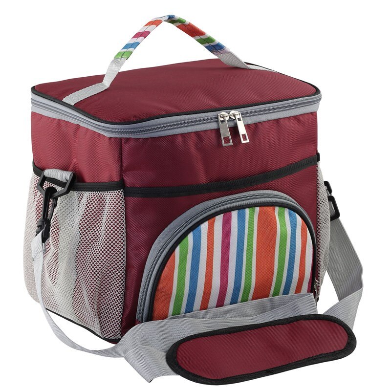 Draagbare extra grote thermisch geïsoleerde koeltas voor buiten, picknick lunchbox, koelkast, kamperen, picknickaccessoires, tas: Wijnrood