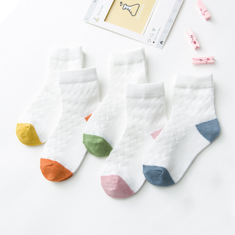 5 Pairs/lot Summer Boys Girls Socks Set Thin Cotton Mesh Non Slip Cool Socks for Kids 3-12 Years: Dark grey / 9-12 years