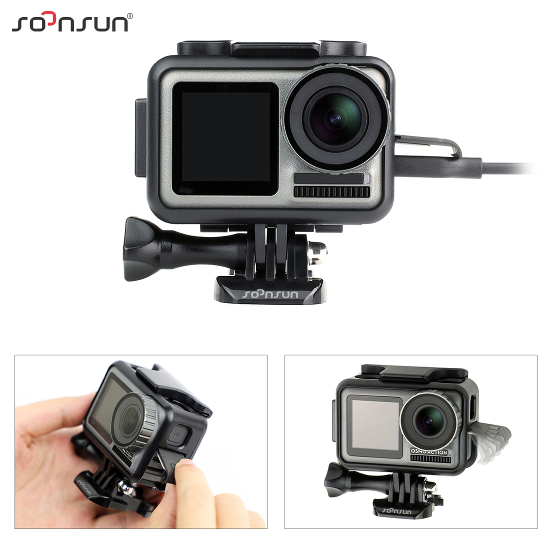 SOONSUN Protective Frame Mount Housing Case for DJI Osmo Action Frame Shell Cage Border with Cold Shoe Mount and Lens Cover Cap