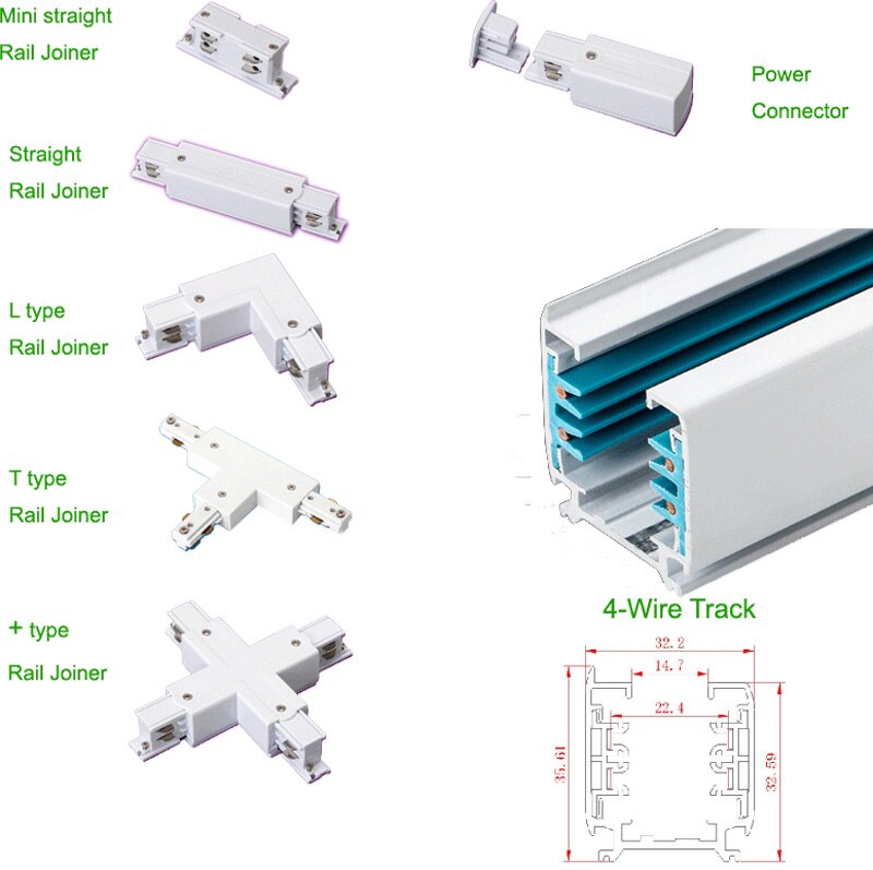 Europese 50 cm 100 cm LED Track Light Rail Bar 4 Draden 3 Fase Zwart/Wit Aluminium Spoor lamp accessoires Connector Een door Een