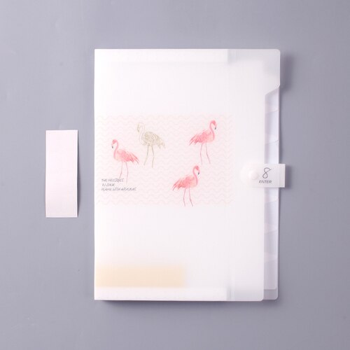 A4 pink flamingo 8 grid document bag file folder expanding cute portable organ bag organizer paper holder office school supplies: flamingo style4