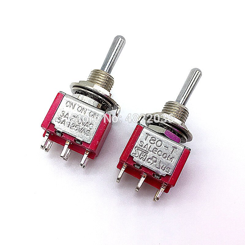 2 Pcs T812 Locking Tuimelschakelaar T80-T Op Op Op 3A/250V 5A/125V 6 Mm 6PIN SP3T 3 Manier Schakelaars
