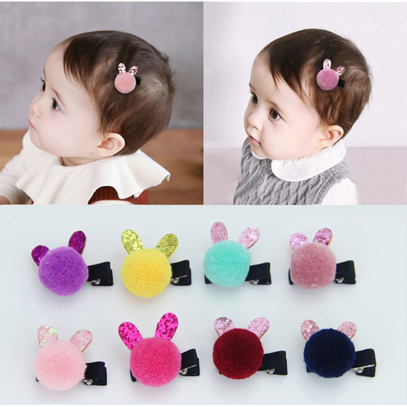 Cartoon Gekleurde Pom Ballen Haarspelden Meisjes Baby Leuke Kleine Konijnenoren Haar Clips Kinderen Hoofddeksels Prinses Haarspelden Haar Accessoire