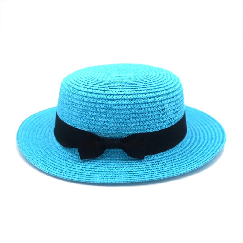eenvoudige Zomer Vrouwelijke Casual Panama ouder-kind Strand Hoed Dame Vrouwen Platte rand Strik Stro cap glris zonnehoed