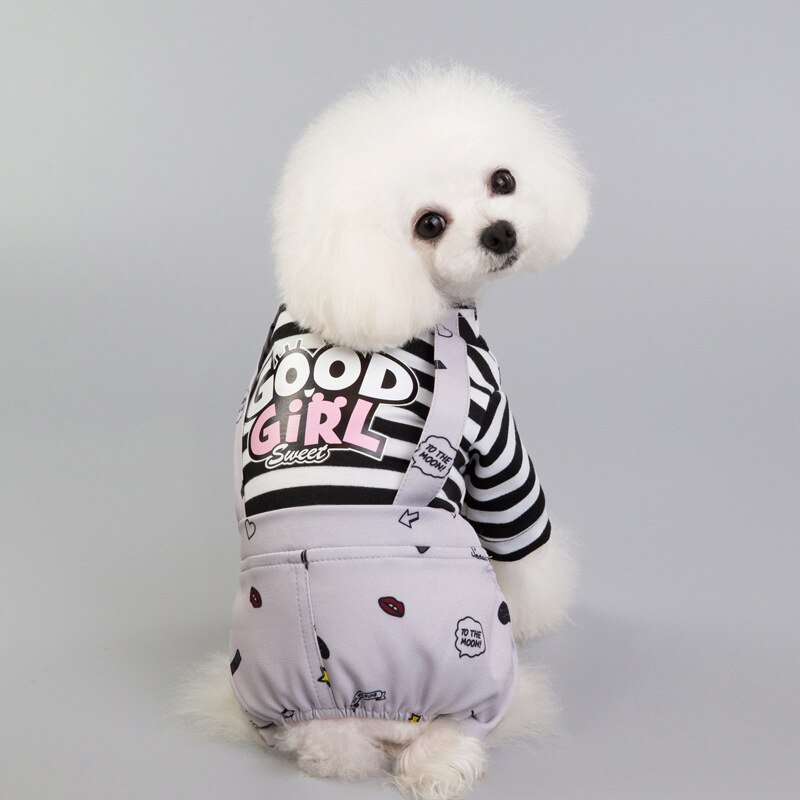 Mono a rayas para perro, pijama para perros pequeños, pelele, ropa de algodón para mascotas, ropa para cachorros y gatos: gray / XXL