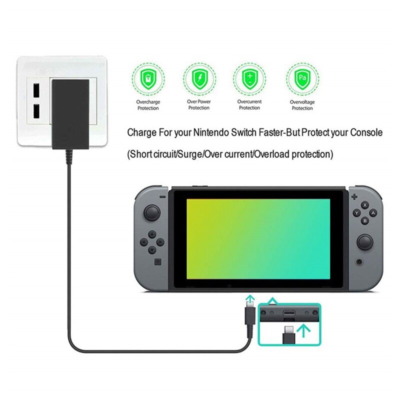 Netzteil für nintendo switch 15v, 2.6a usb-c-ladebuchsen für nintendo switch dock/controller, us-stecker