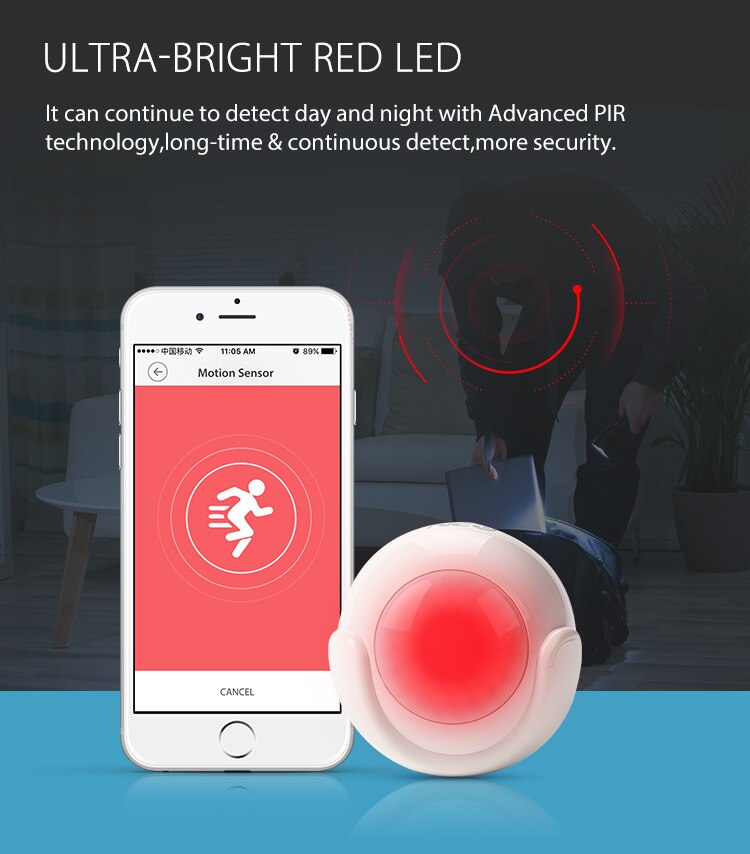 Smart trådløs 2.4 ghz wifi pir bevægelsesdetektion sensor, tuya smart life gratis app kompatibel ios &amp; android, ingen hub påkrævet