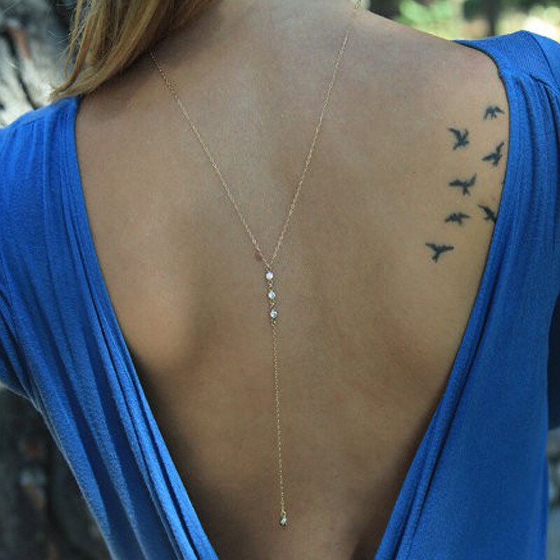 Collar con colgante de cristal para mujer, cadena trasera con borla, accesorios de joyería de para mujer, bohemio, diario,