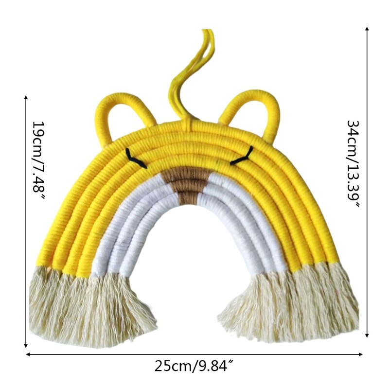 7 Lines Macrame Tapestry Rainbow Cat Wall Hanging Ornaments Handmade Woven Cotton Thread Animal Kids Room Home Party Nursery