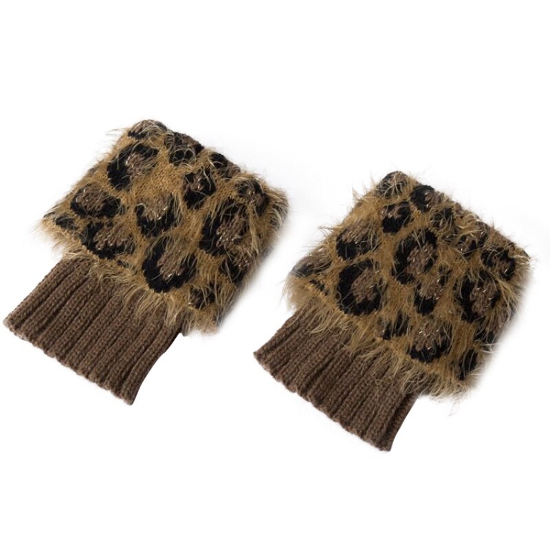 Warm Winter Leopard Leg Warmers Women Patchwork Thermal Acrylic Knitted Boot Cuffs Socks Cover: K