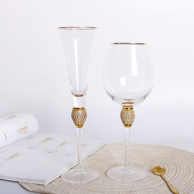 Copa de lujo de 200-600ml, copa de champán hecha a mano con diamantes incrustados, de vacaciones, copa de vidrio de vino tinto