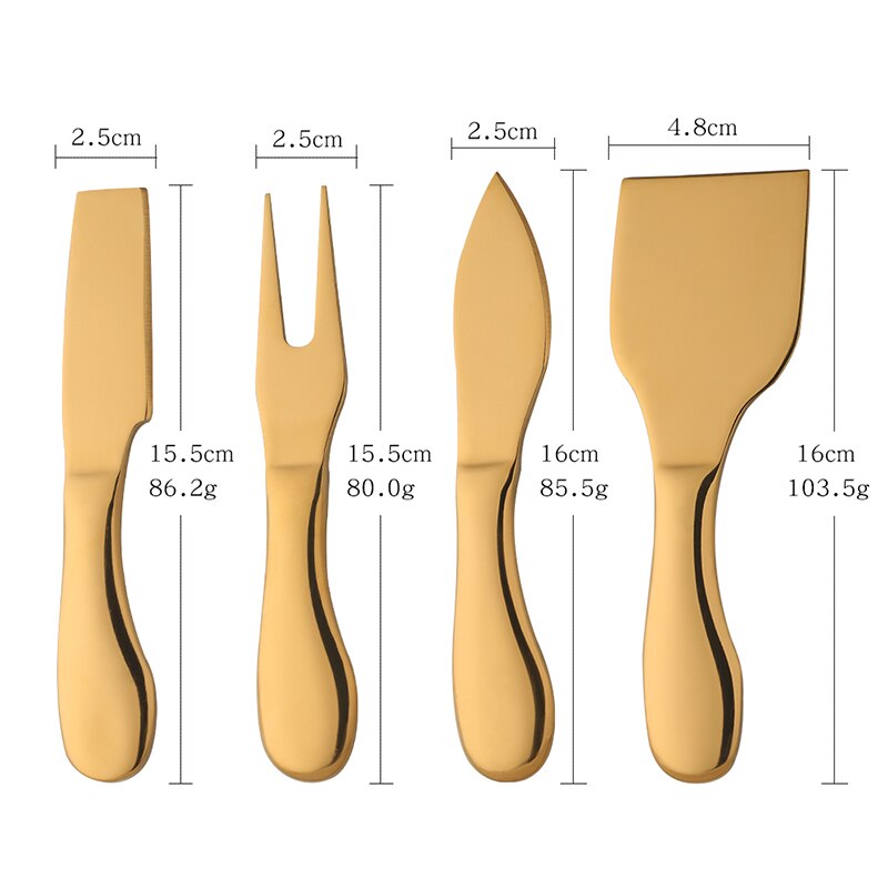 Outil à fromage en or, trancheur, couteau râpes à fromage, outils de cuisine, spatule à gâteau, couteau à beurre, ensemble de 4 pièces: Gold-B