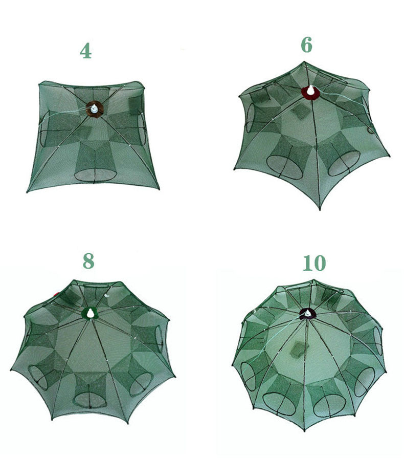 4/6/8/10/12/16/20 Holes Folded Portable Hexagon Fishing Net Crayfish Fish Automatic Trap Shrimp Carp Catcher Cages Mesh Nets Cra