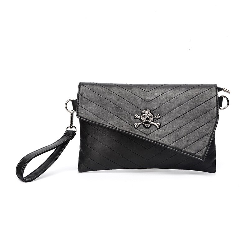 Annmouler-Bolso de hombro de piel sintética para mujer, bandolera cruzada, tipo sobre, de estilo Punk, de noche, pequeño, con calavera: Negro