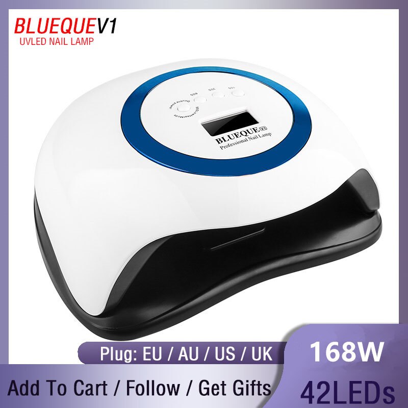 BLUEQUE-lámpara UV de secado rápido para uñas, herramienta de salón de manicura con sensor inteligente de movimiento, 42LED, 168W, V1,