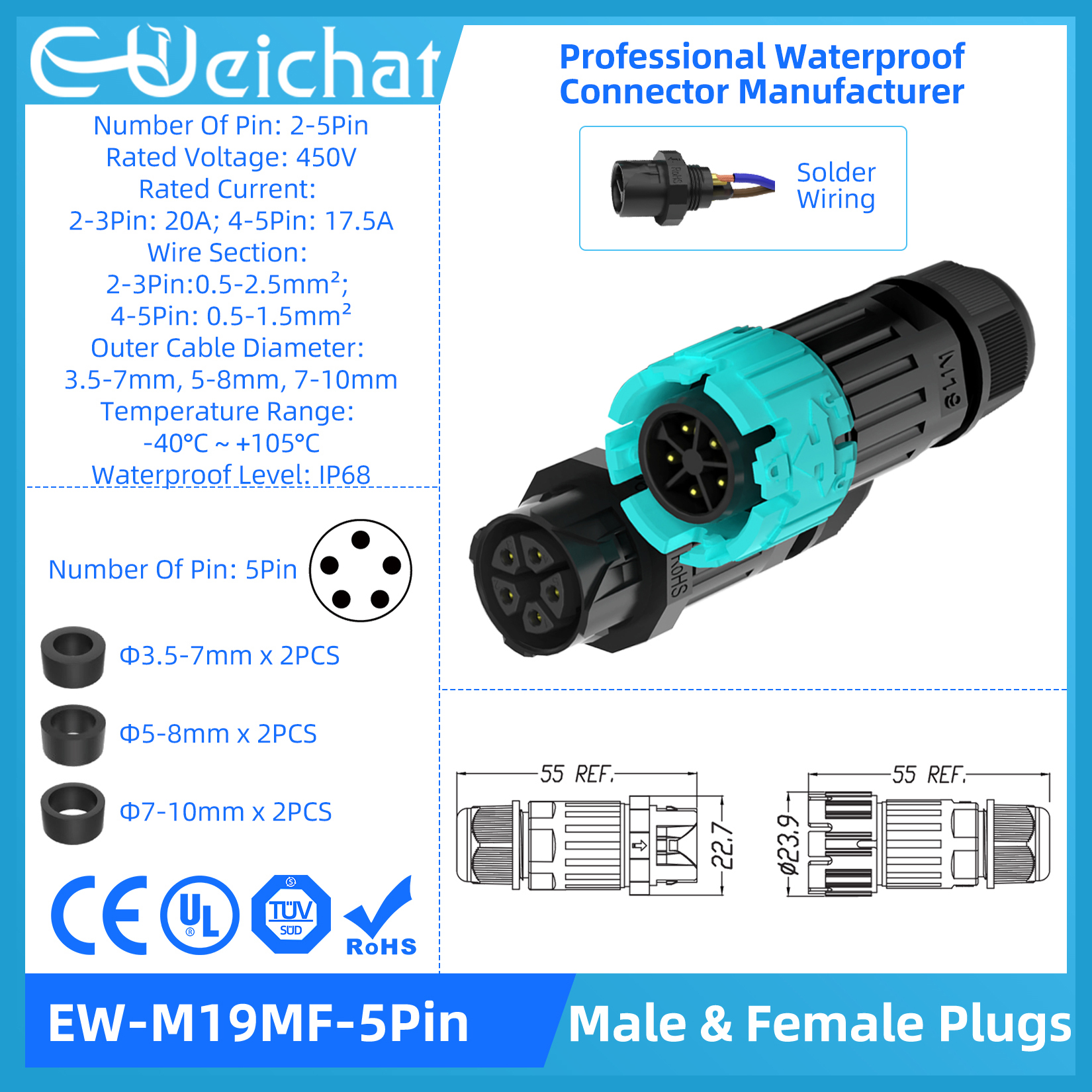 Conector eléctrico Circular de aviación, conector a prueba de agua IP68, desbloqueo rotativo, Serie de enchufe macho y hembra, M15-M28: Marfíl