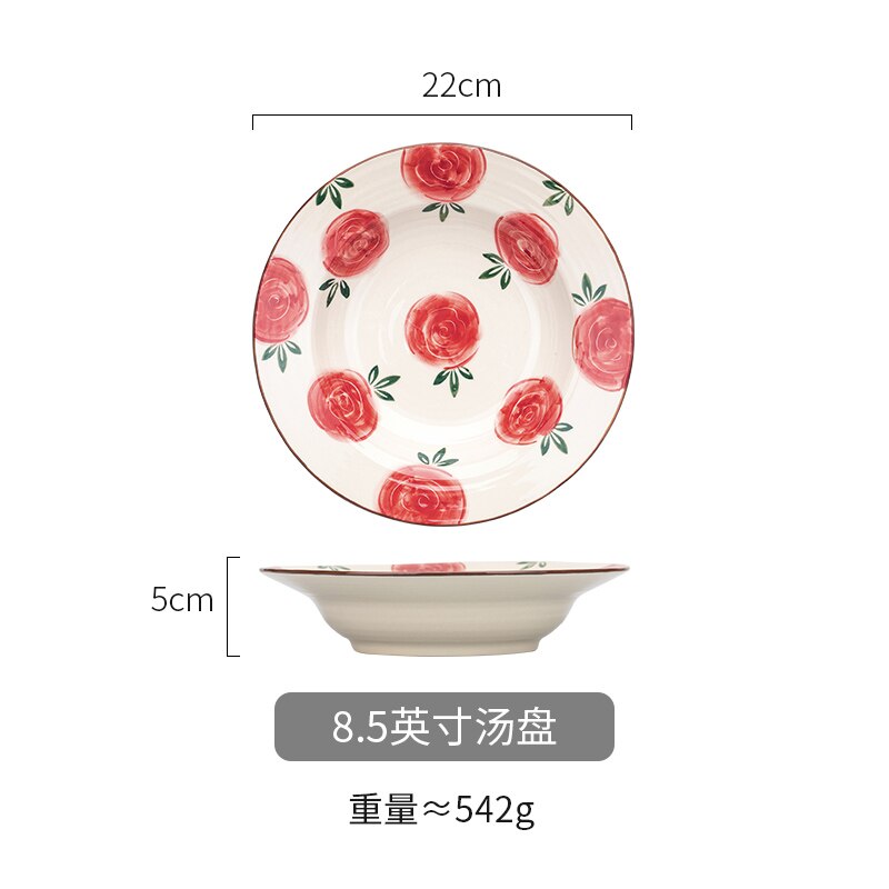 Mdzf sweethome keramisk rose servise sett nudler biff salat tallerken suppe skje ris bolle melk krus saus parabol kjøkkenverktøy: 8.5 tommers suppetallerken