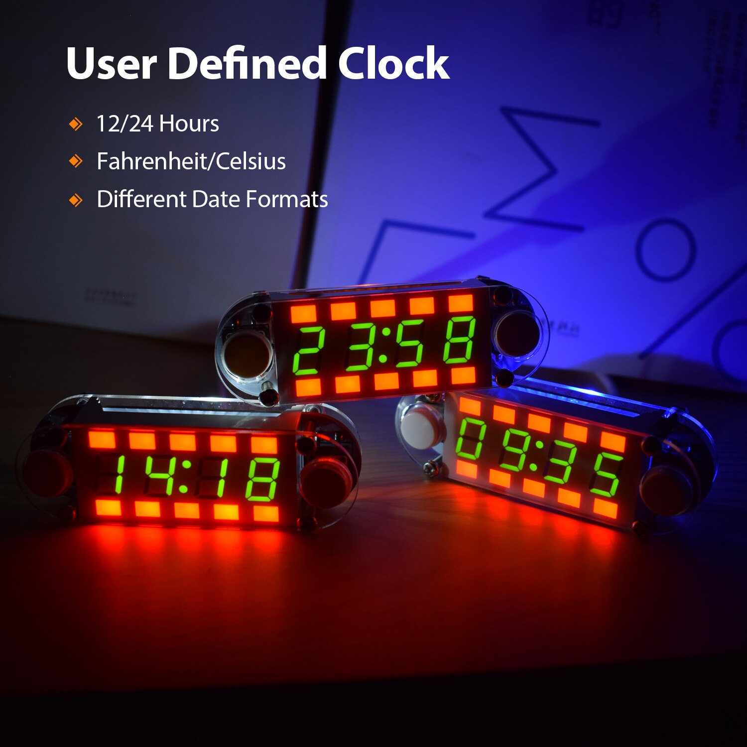 4-Digit Digital Clock DIY Kit LED Mixed Color Nixie Tube Table Desk USB-Powered Clock with Countdown Timer Stopwatch Alarm Light