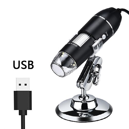 Microscopio Digital con USB, cámara endoscópica de aumento 1600X con adaptador OTG Compatible con Mac Windows 7/8/10 Android Linux: 1000X / USB mini Bracket