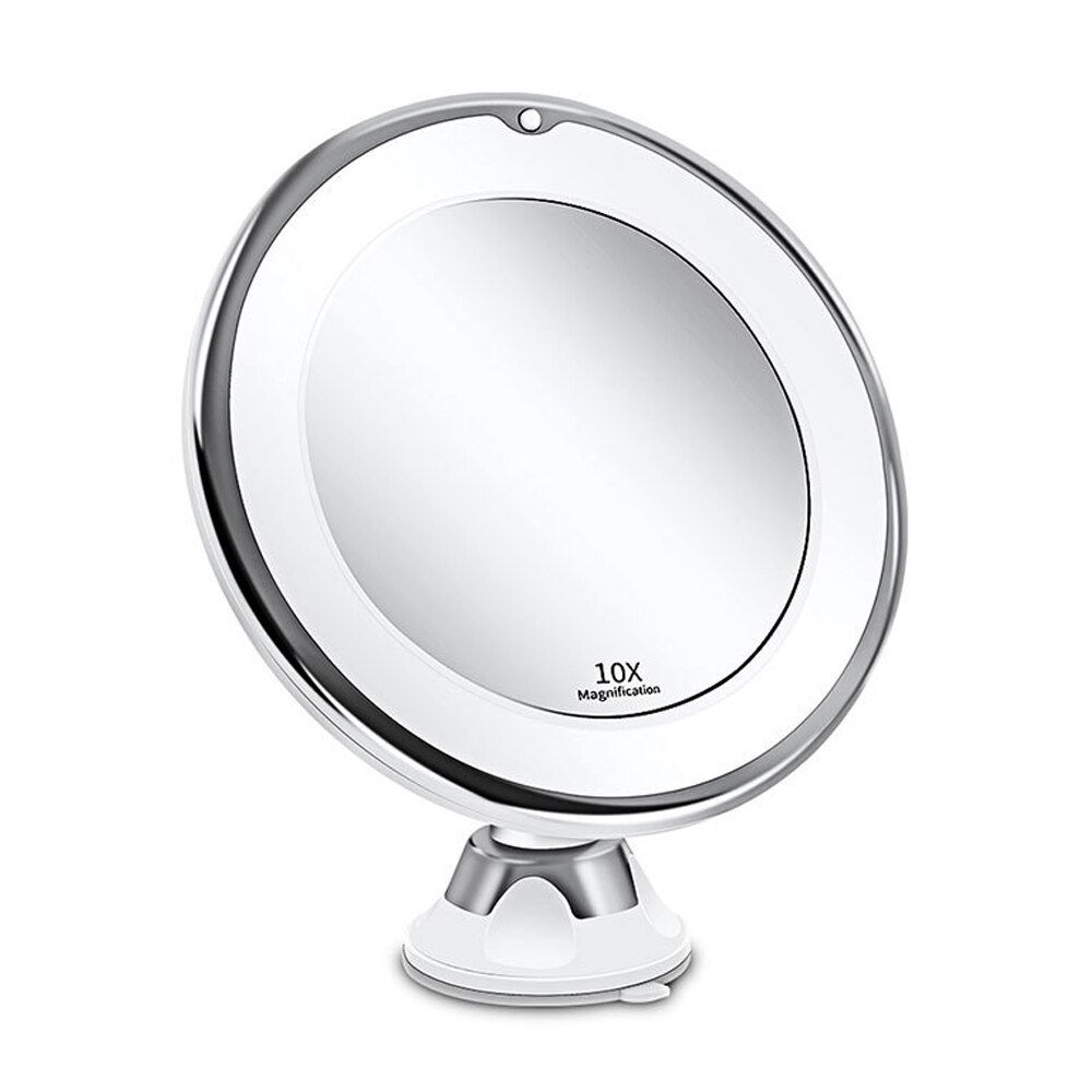 Led makeup spejl 10x forstørrelse sugekop badeværelsesspejl fleksibel slange 360 graders roterende justering forfængelighed lys spejl: 10x