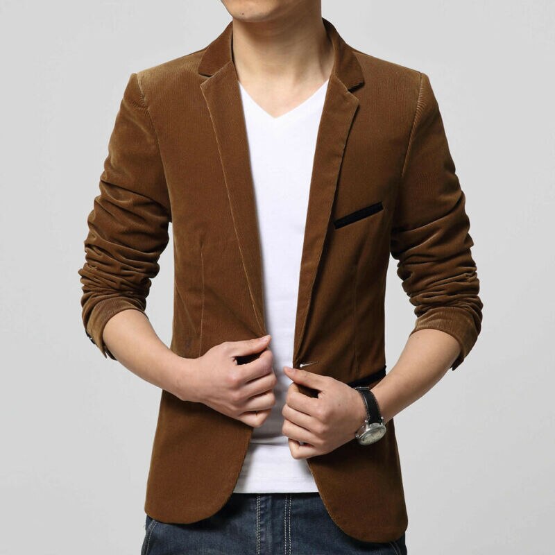 Stylish Jacket Formal One Button Suit Velvet Men's Business Blazer Fit Wedding Button Slim Coat