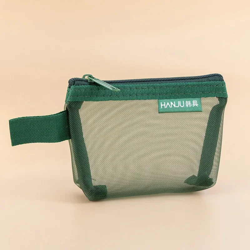 Borsa portaoggetti per caricabatterie per cavo dati per auricolari da donna piccola Nuova borsa per portamonete con cerniera in rete trasparente retrò Custodia per organizer per carte di credito: green