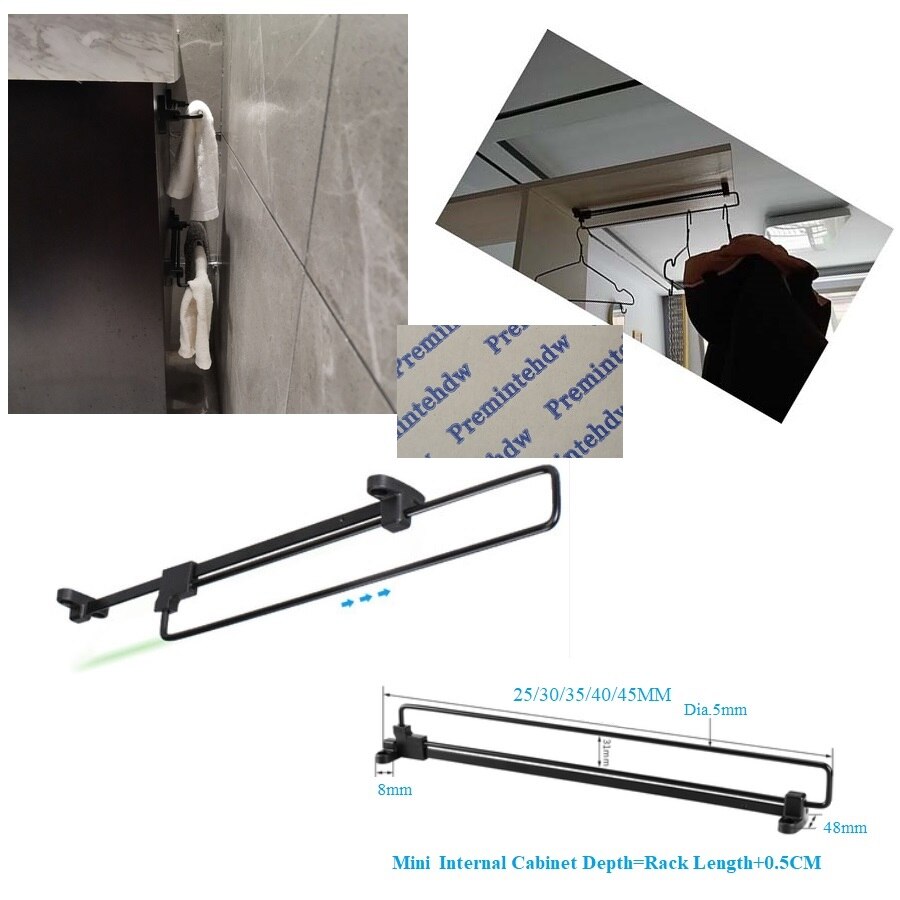 Matte Black Top Mount Trek Closet Doek Handdoek Bar Rack Hanger