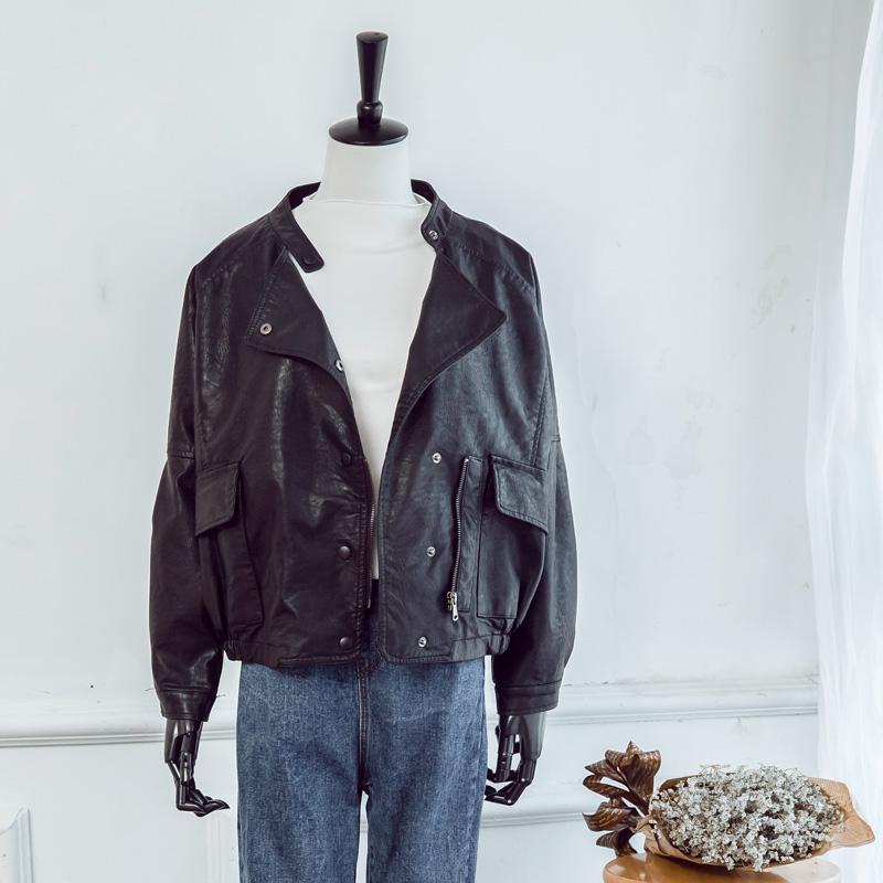 Punk Short Pu Leather Jacket Women Slim Zipper Faux Leather Jacket Single Breasted Black Pink Leather Coat Female: Default Title