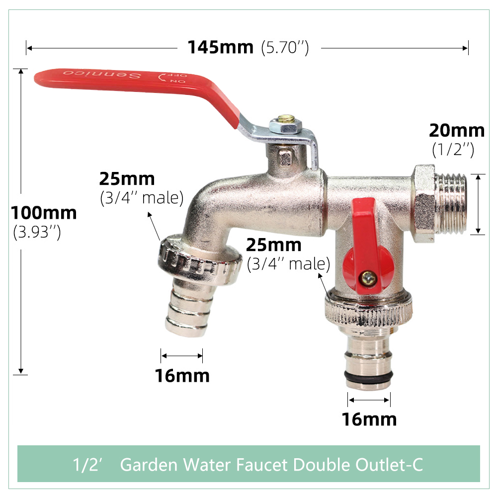 Herramientas de jardín, grifo de agua de latón de 1/2 ", uso exterior e interior, fácil manija de palanca de encendido/apagado, grifos de suministro de riego, válvula de bola: Plata
