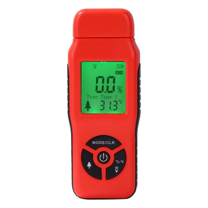 Handheld Digital Wood Moisture Meter Paper Humidity Tester Wall Hygrometer Timber Damp Detector With LCD Display Probe: 1 red