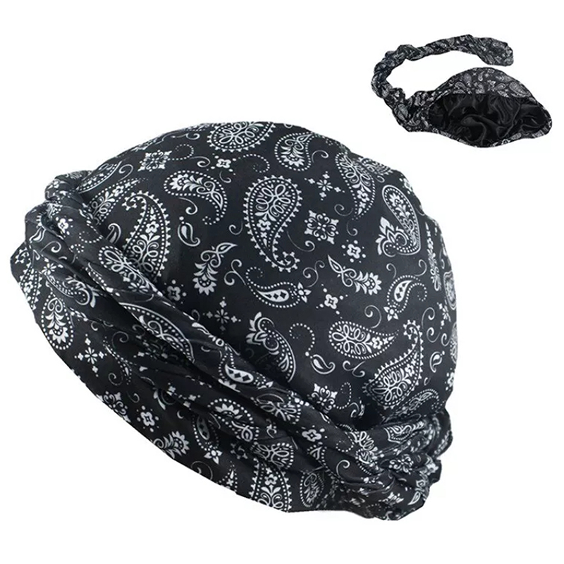 Men Women Paisley Print Headscarf Pirate Hat Outdoor Sport Cycling Bandana Sweat Absorbant Muslim Turban Bohe Style Head Wrap: black