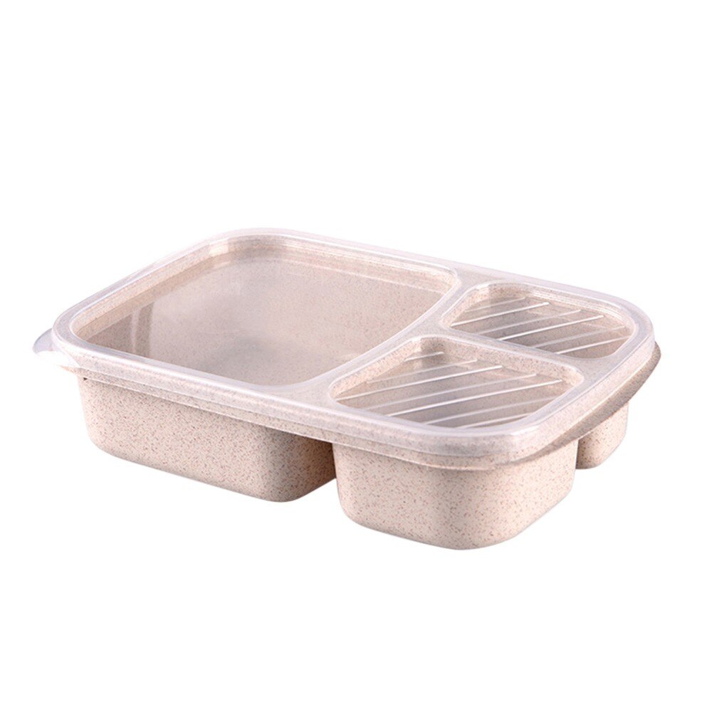 Fiambrera Bento de paja de trigo para Picnic, 3 compartimentos, almacenamiento de comida, contenedor de comida, preparación de comida, vajilla de cocina, caja de comida portátil: Beige 