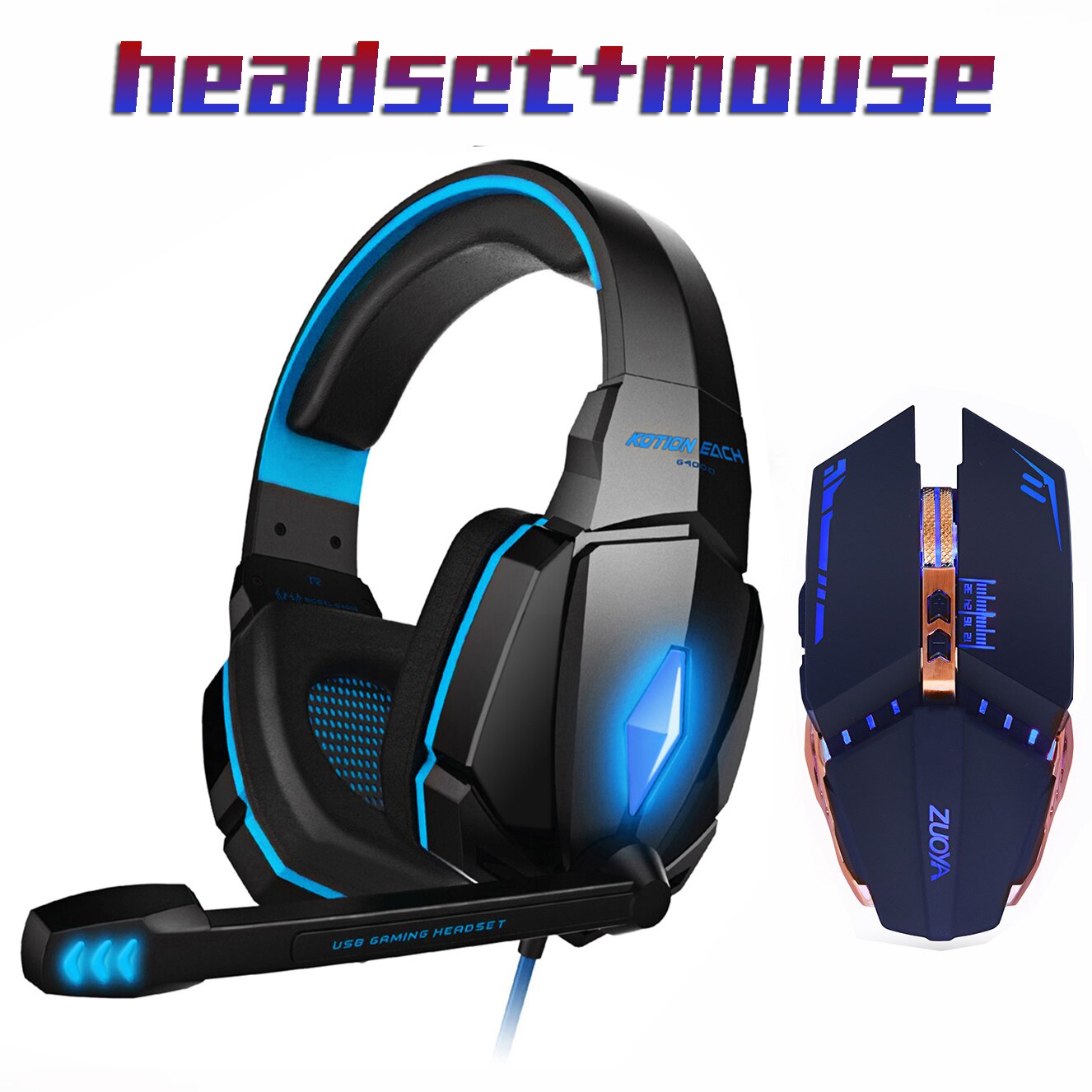 Gaming Headphone headset Stereo Earphone for gamer+Gaming Mouse 5000DPI Adjustable Mice LED Light Optical USB Wired laptop