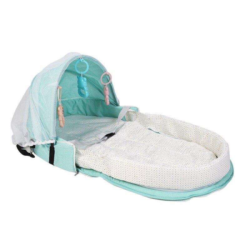 Baby rejse seng solbeskyttelse myggenet åndbart spædbarn baby seng sove kurv med legetøj: Grøn