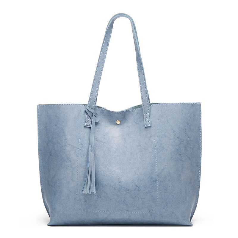 Bolsa feminina bolsas de couro de cera de óleo bolsa de ombro feminina de grande capacidade: Light blue