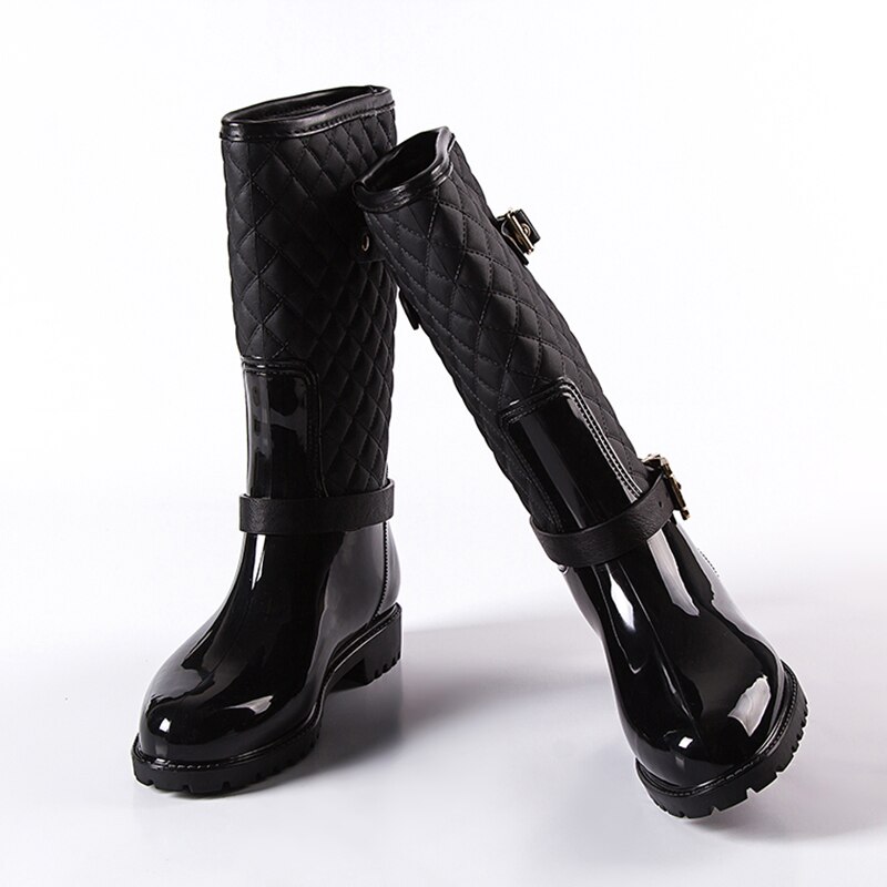 Water regenschoenen warme dames geruite dames regenlaarzen in de regenlaarzen dames regenlaarzen dames laarzen schoenen: Zwart / 37