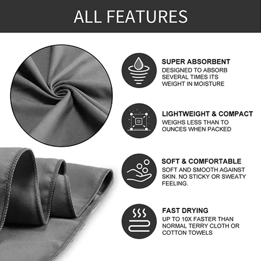 Toalha de viagem ultra-absorvente ultra-compacta, macia e leve, toalha esportiva para piscina, academia, caminhadas, mochila, ioga, 1 pc