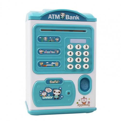 Simulation Password Fingerprint Automatic Roll-up Electronic Piggy Bank Children Education Toys For Birthday: Blue