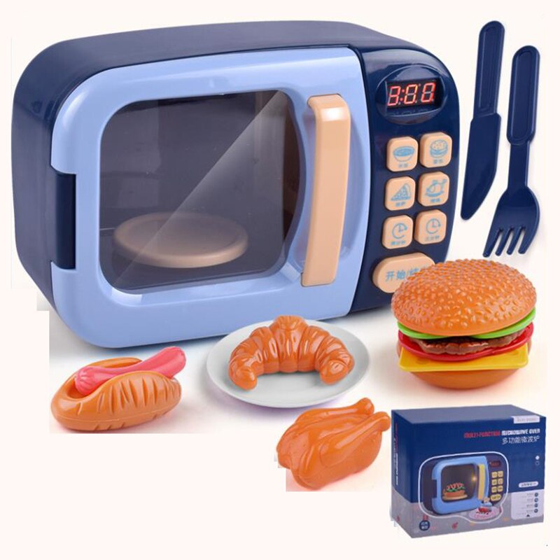 Zabawki kuchenne dla dzieci symulacja kuchenny owoc jedzenie garnek Pan dzieci udawaj zagraj w zestaw kuchenny zabawki dla dziewczynek lalka jedzenie czerwone: Blue Microwave oven