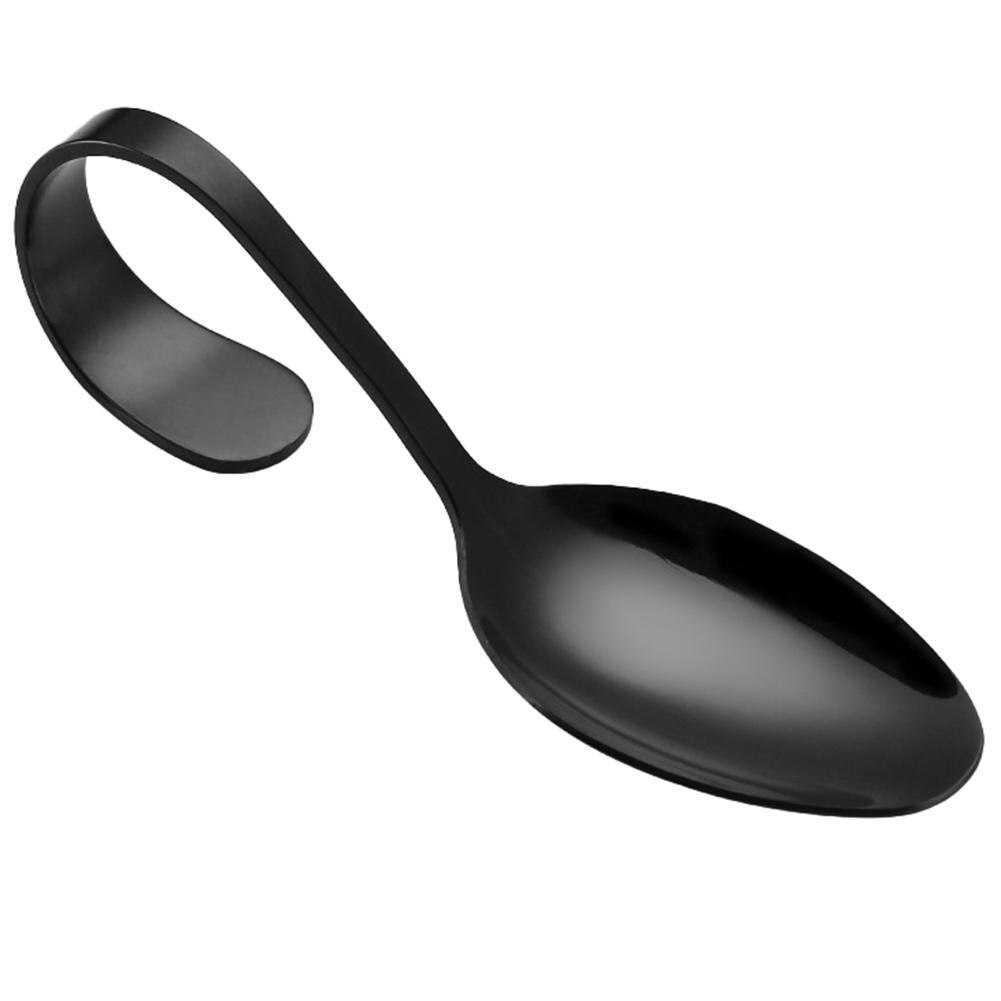 Stainless Steel Hotel Buffet Kitchen Curved Handle Dessert Tablespoons Cutlery Curved Handle Spoon Utensils For Kitchen: black
