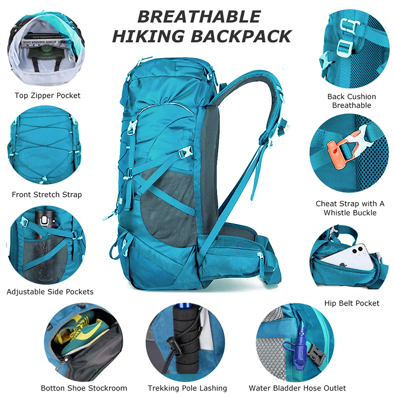 WESTTUNE 50L Wanderrucksack mit Regenschutz, multifunktionale Bergsteigertasche, Outdoor-Rucksack für Reisen, Trekking, Camping