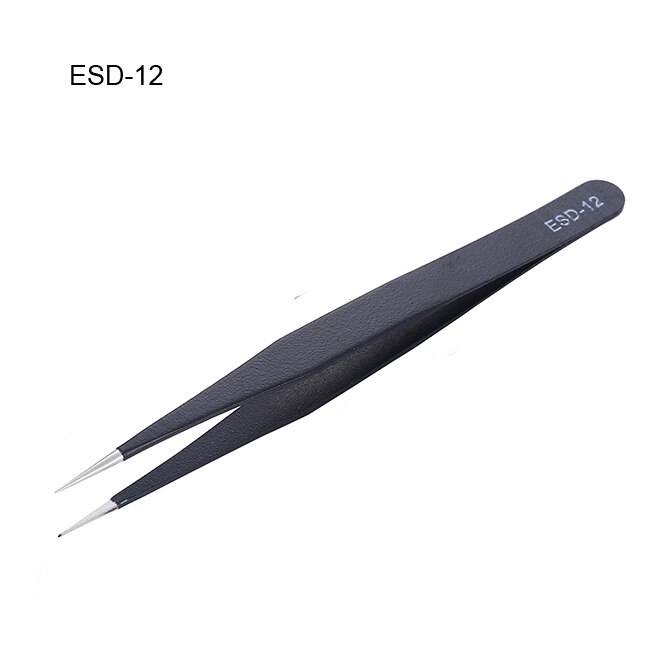 Pinzas de acero inoxidable antiestáticas ESD, herramientas de mantenimiento, pinzas rectas y curvadas de precisión Industrial, GYH, 6 uds.: ESD-12
