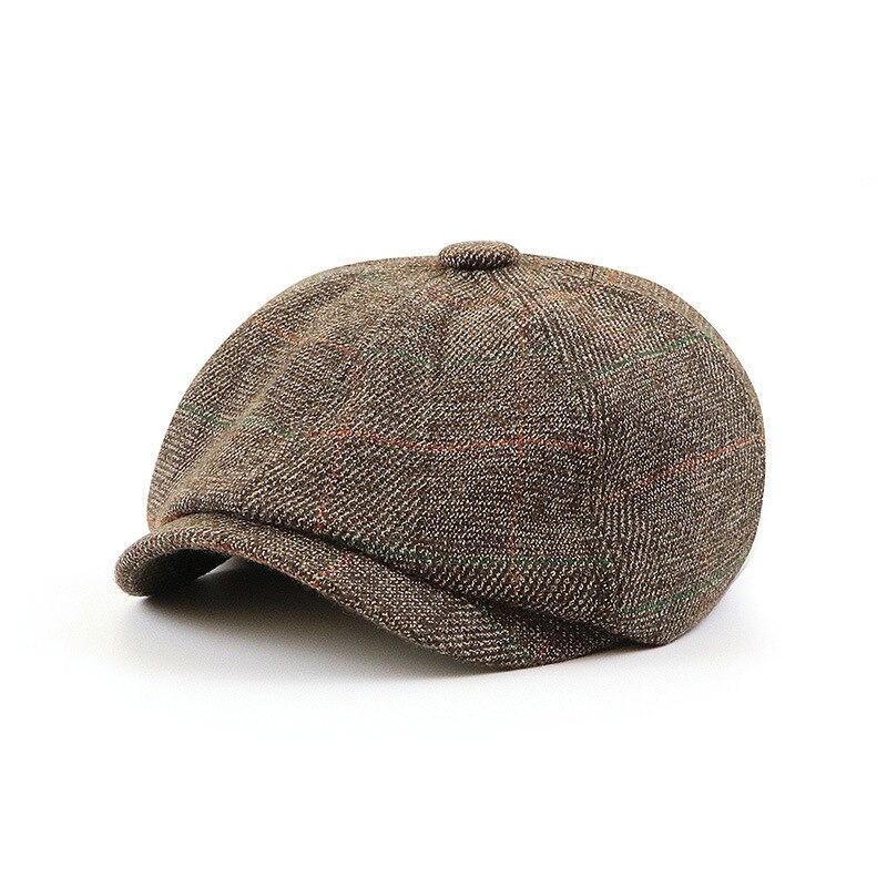 Gorro octogonal de lana con visera para hombre, gorra de lana con visera, de talla grande, 56cm-60cm