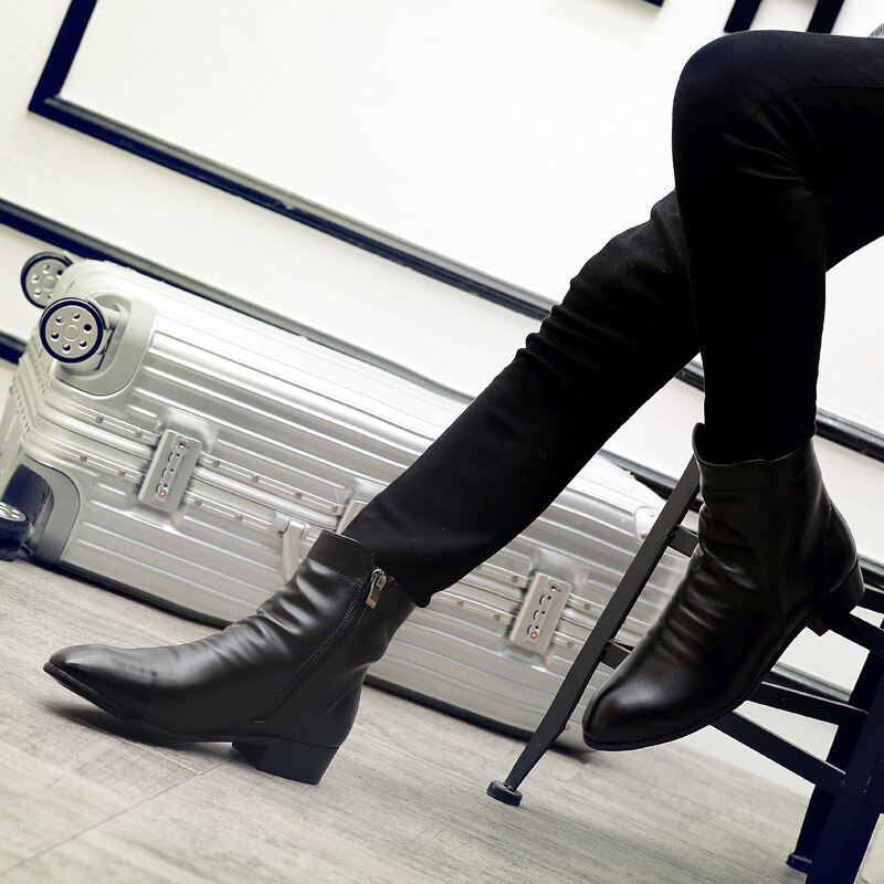 Menn vinterstøvler pu skinn chelsea støvler sko varme sko glidelås støvletter herre ankelstøvletter svarte støvletter  m4-33