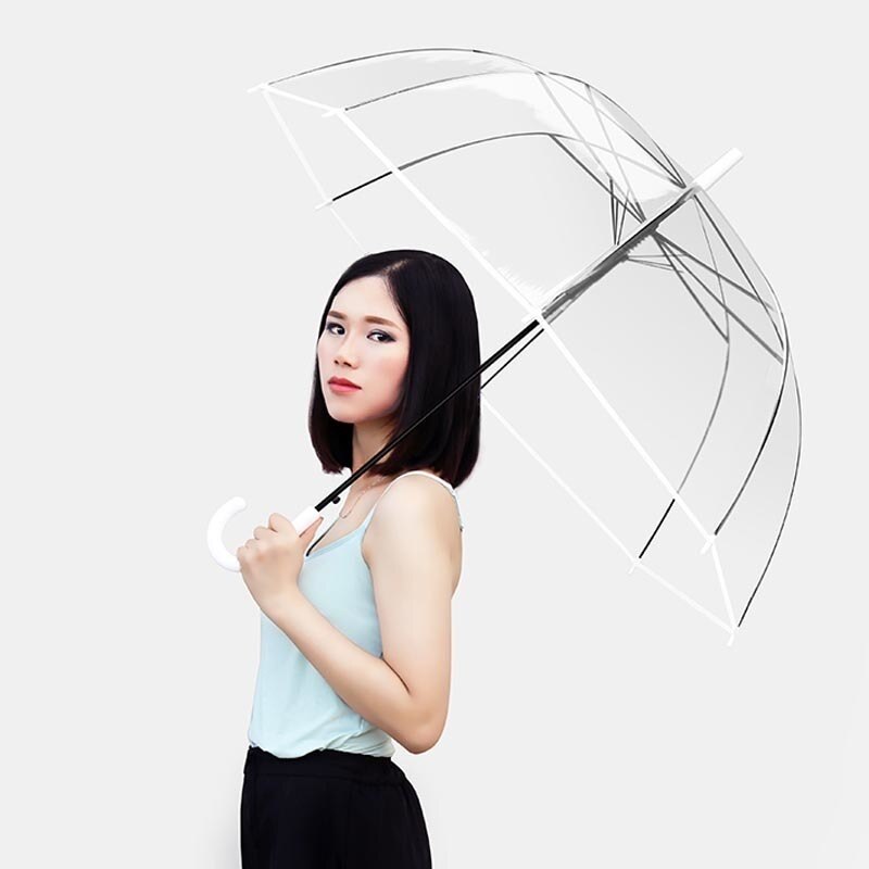 Fghgf langt håndtag 8k gennemsigtig paraply kvindelige mandlige regnkvinder mænd automatisk regnfuld klar stor bumbershoot