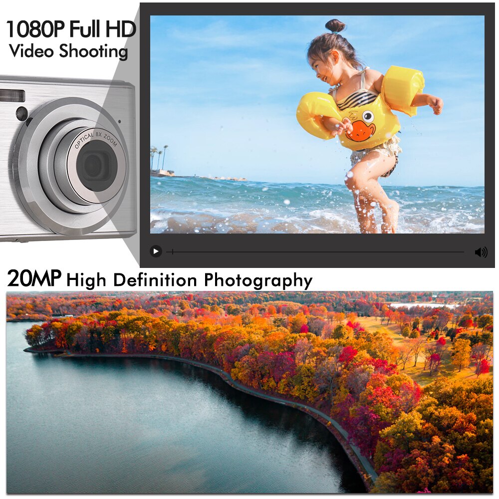 Andoer 20MP 1080P Digital Video Camera Camcorder LCD Screen with 2pcs Rechargeable Batteries 8X Optical Zoom Anti-shake Camera