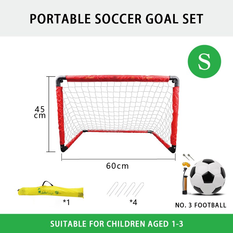 Portable Folding Youth Soccer Goal Children Sports Soccer Goal With Size 3/5 Soccer Ball No assembly required Game Football Gate: S Red  Set