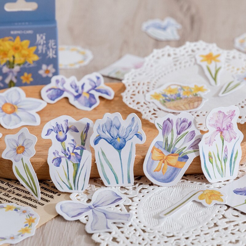 46 Pcs Kawaii Stickers Set Washi Scrapbooks Sticker Set Flowers Diy Decorative Stickers Diy Label For Box Packing Scrapbook