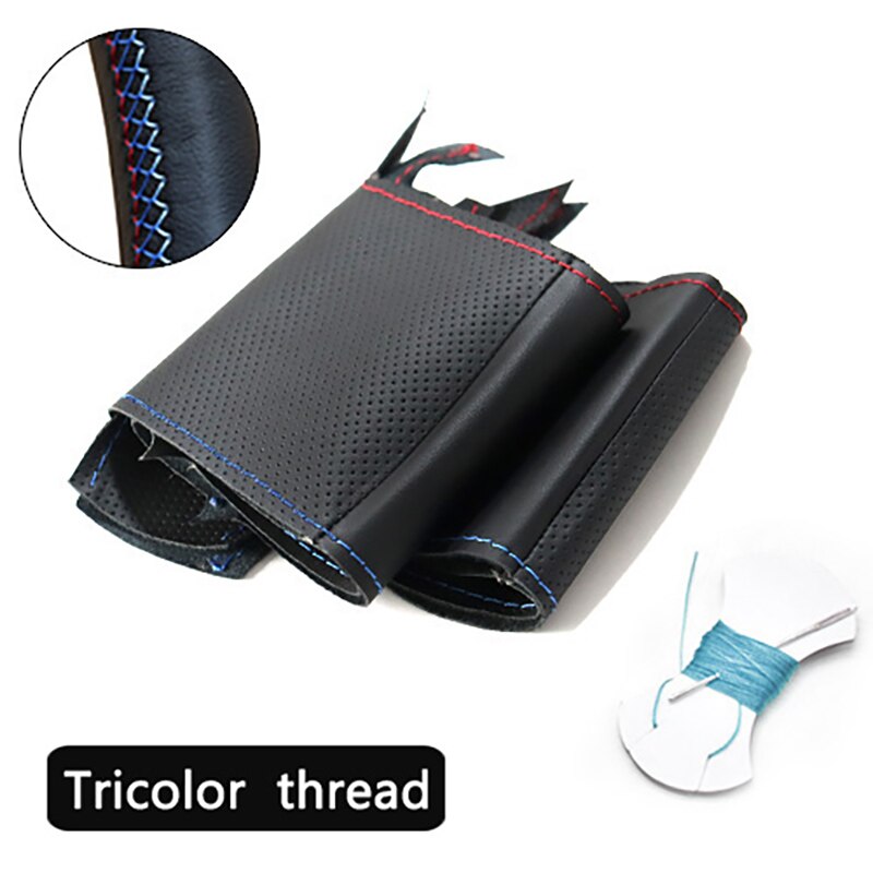 Handsewing Zwarte Kunstmatige Lederen Stuurwiel Covers Voor Citroen C4 C4L: Tricolor thread