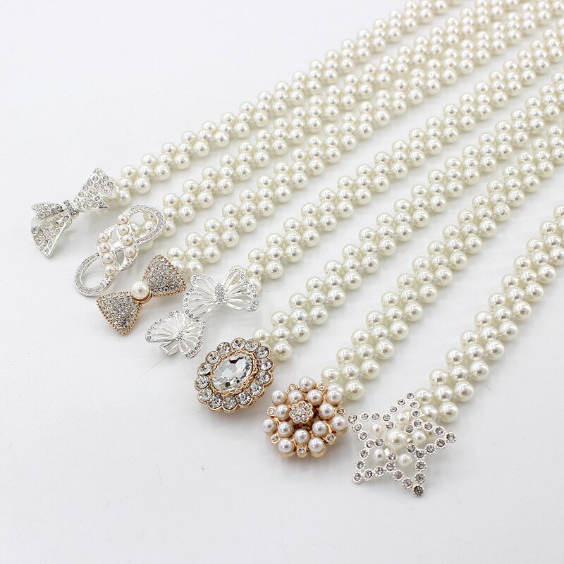 Cinturones molanes de diamantes de imitación para mujer, cinturón de perlas, cinturón de cintura con hebilla elástica, cinturón de cadena de perlas, correa de vestido para niña y mujer, boda